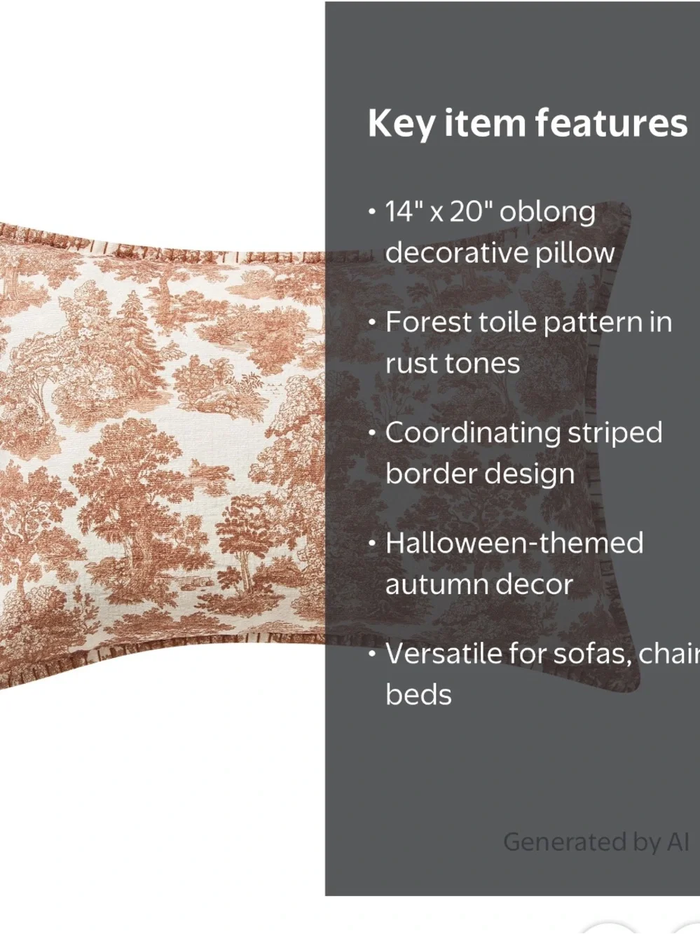 My Texas House Halloween Forest Toile Rust Oblong Decorative Pillow, 14